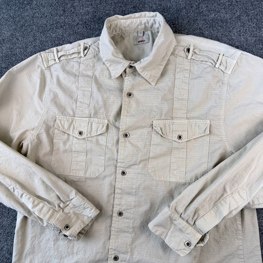 Vintage Gramicci Shirt Mens M Beige Long Sleeve Button Up Military Safari